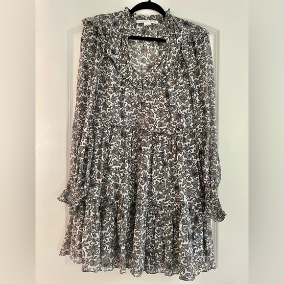 VERONICA BEARD Savile ruffled printed silk crepe de chine Mini Dress - Picture 3 of 5